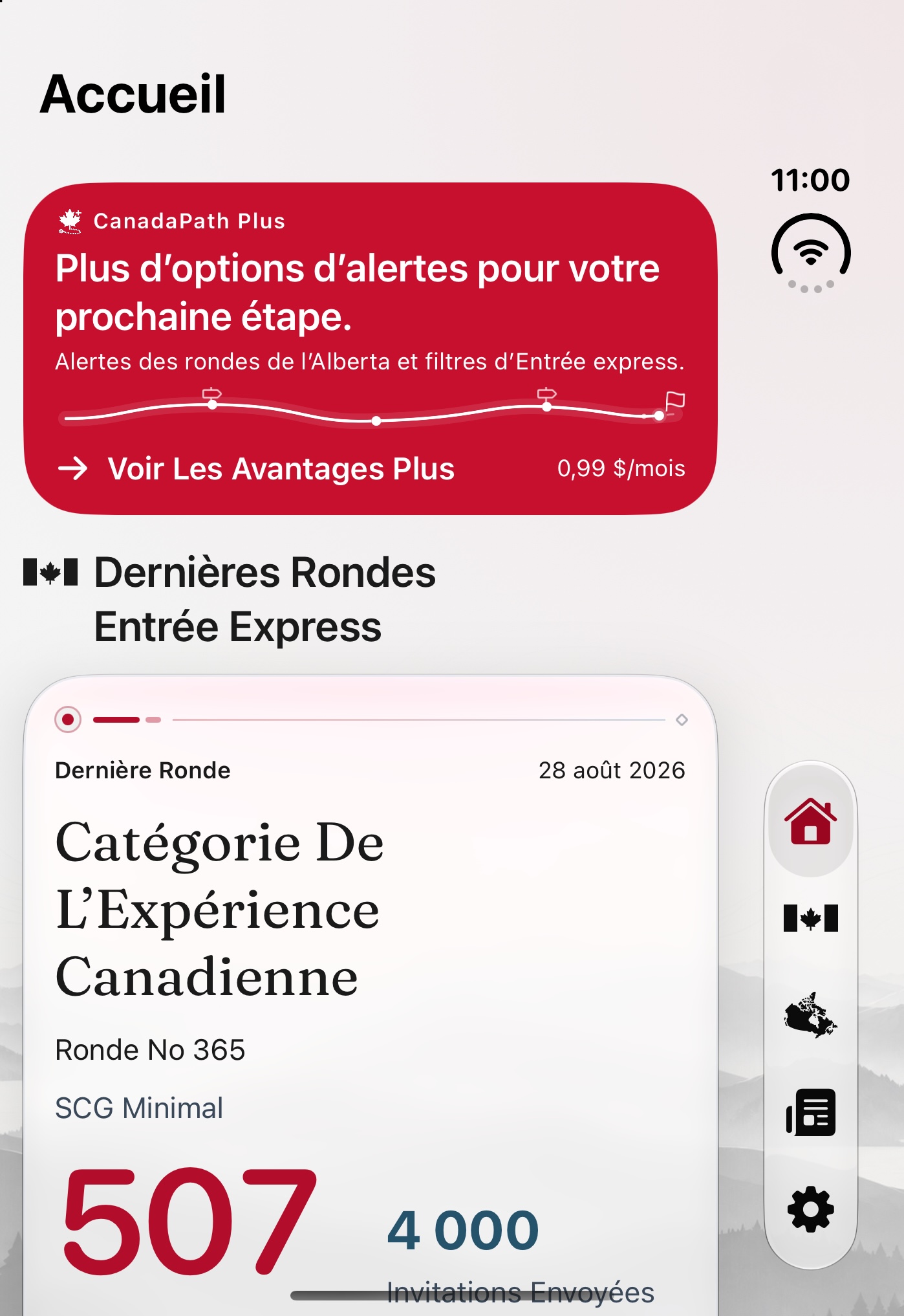 Accueil de CanadaPath sur iPhone Duo en mode clair